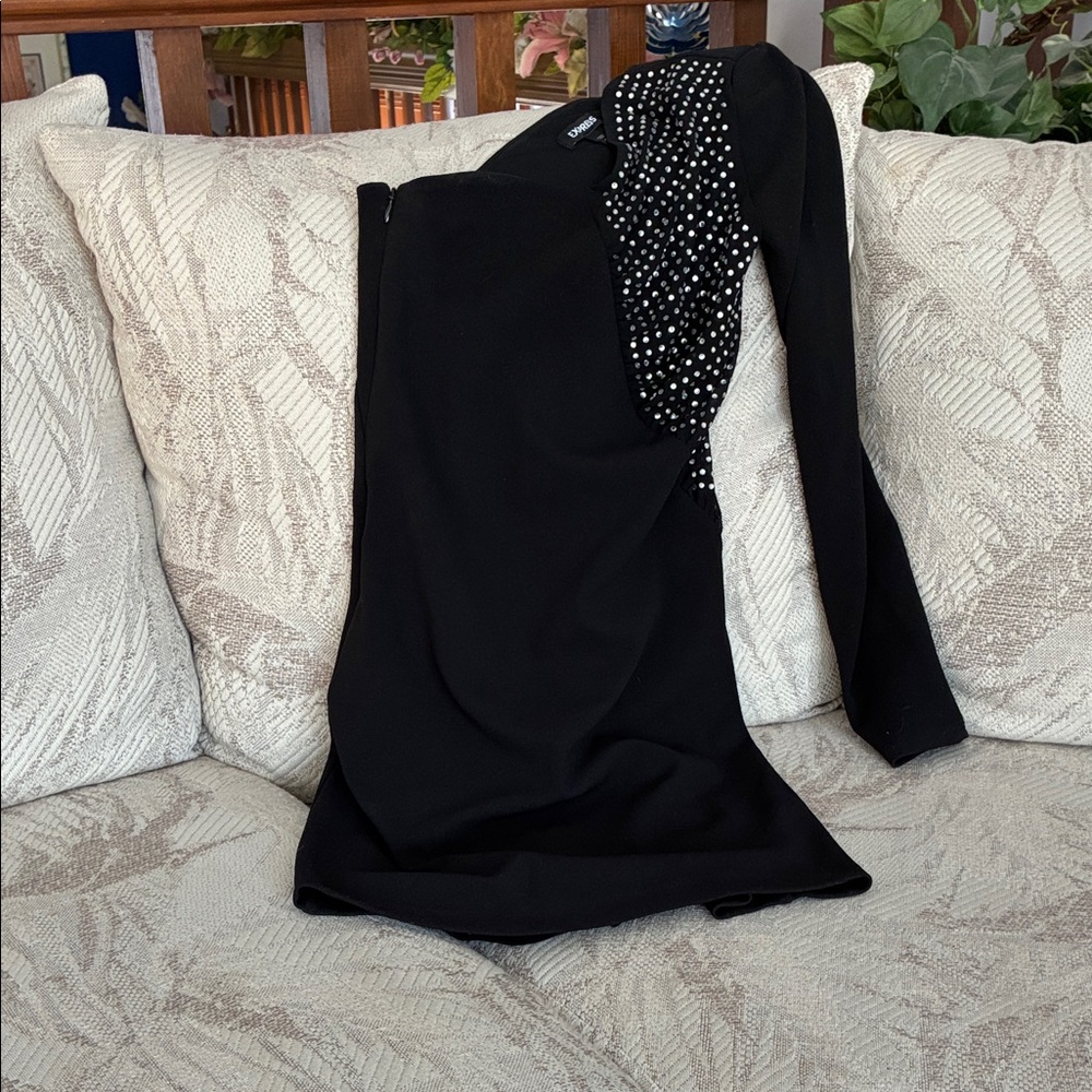 Express one sleeve Black Dress with Silver Studded Detail